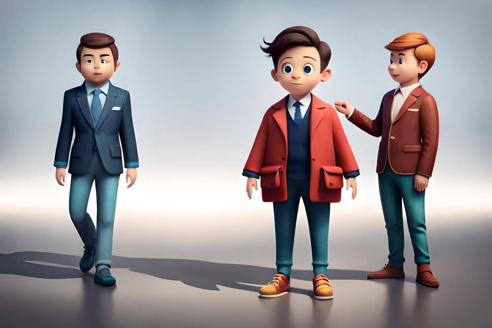 Three animated 3D characters with 3D modelling.